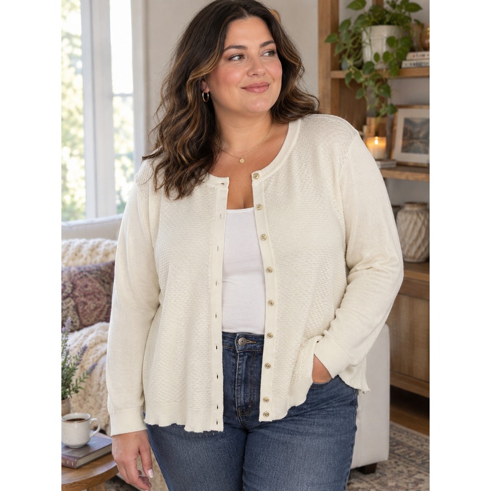 NEW Charter Club Textured Gold Button-Front Cardigan Sweater Cream Plus Size 3X - Picture 10 of 11